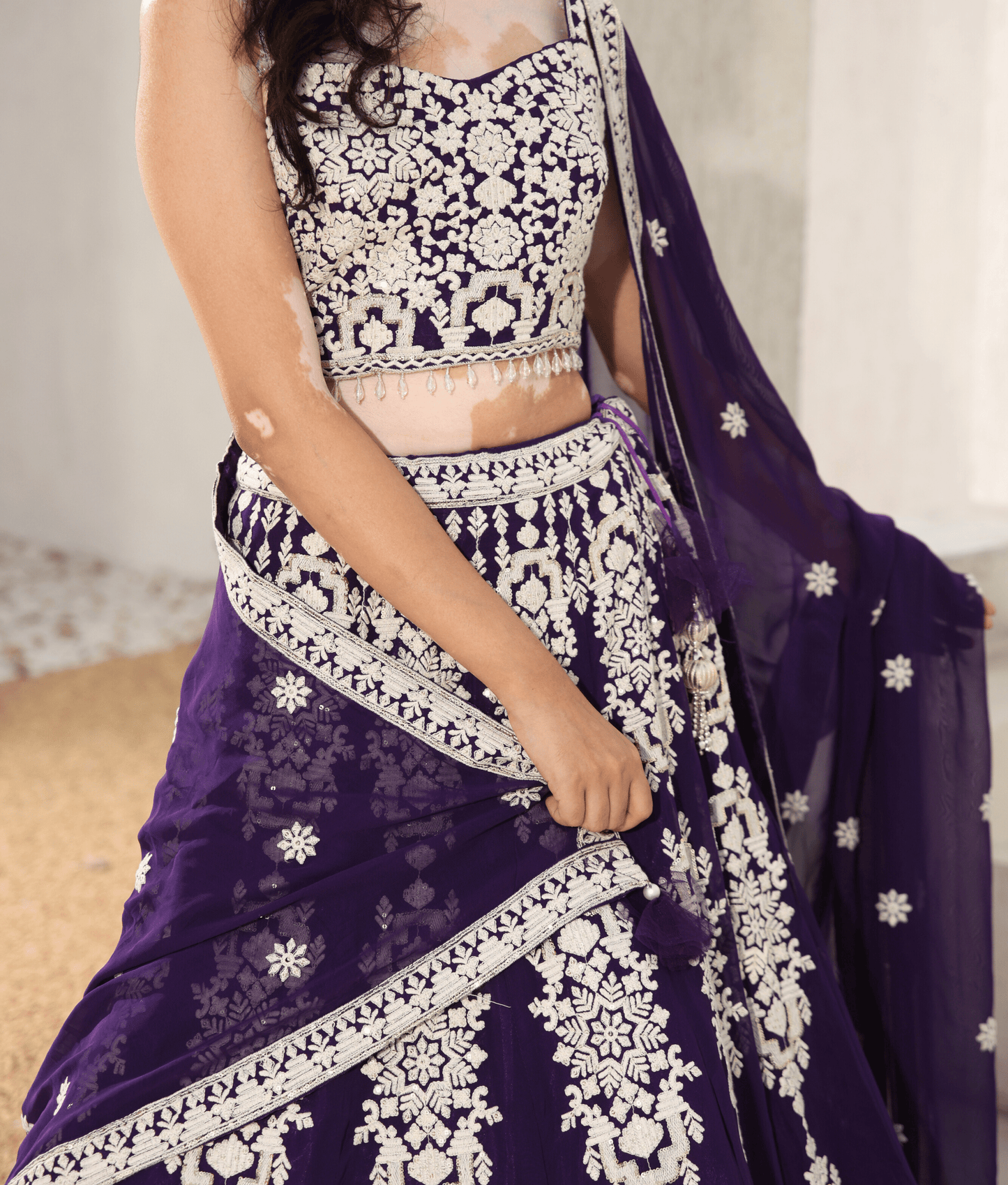 Manufactured by FAYON KIDS (Noida, U.P) Regal Dreams: Purple Embroidered Choli & Lehenga Set