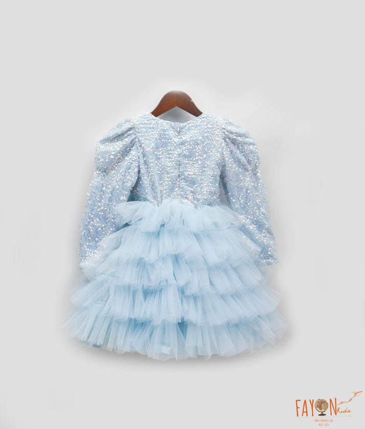 Starry Skies: Blue Embroidered Net Frock for Girls