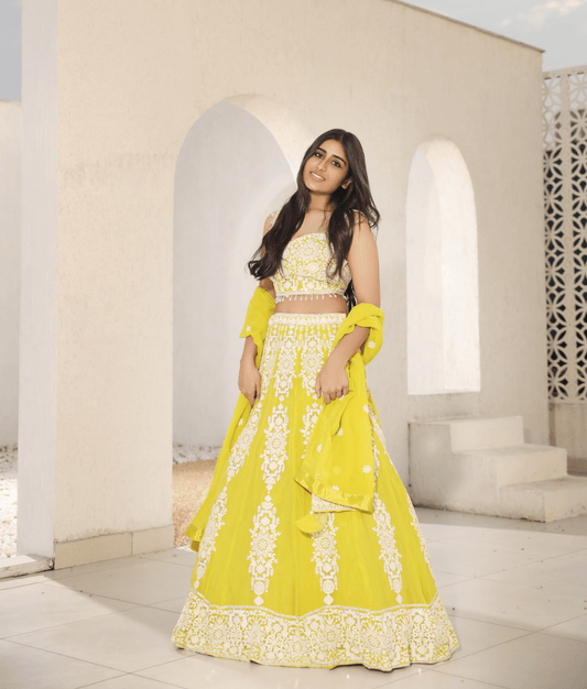 Manufactured by FAYON KIDS (Noida, U.P) Sunny Splendor: Yellow Embroidered Choli & Lehenga