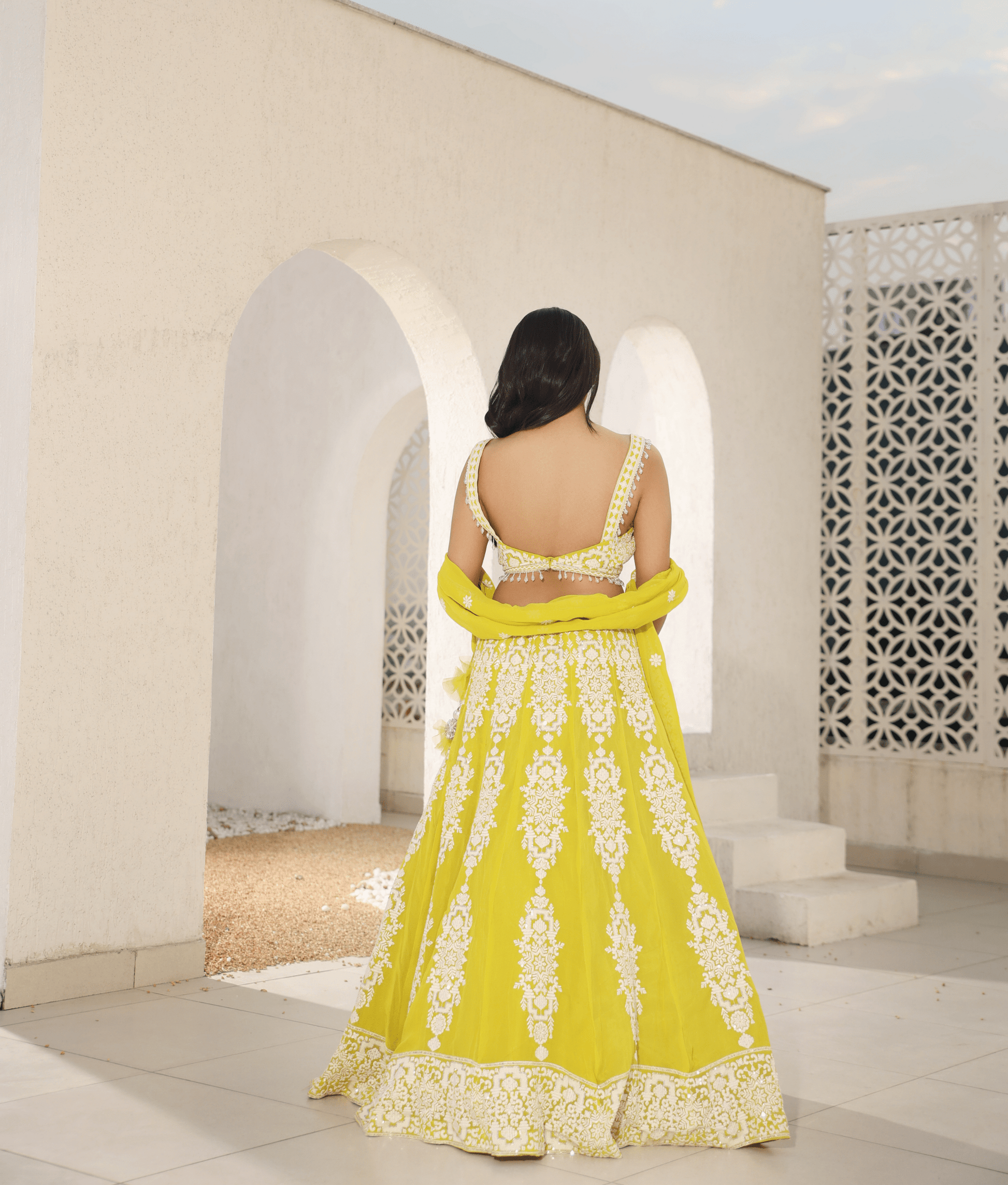 Manufactured by FAYON KIDS (Noida, U.P) Sunny Splendor: Yellow Embroidered Choli & Lehenga