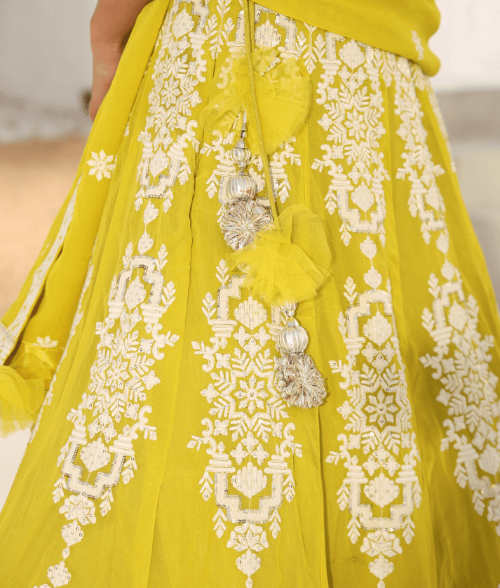 Manufactured by FAYON KIDS (Noida, U.P) Sunny Splendor: Yellow Embroidered Choli & Lehenga