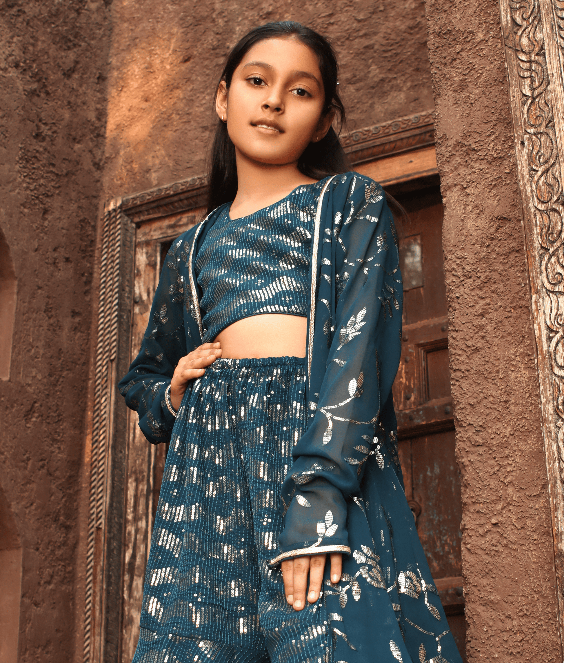 Manufactured by FAYON KIDS (Noida, U.P) Teal Blue Crop Top Set