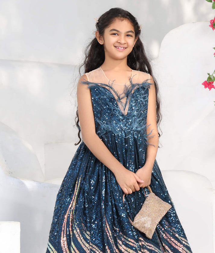 Teal Blue Gown for Girls