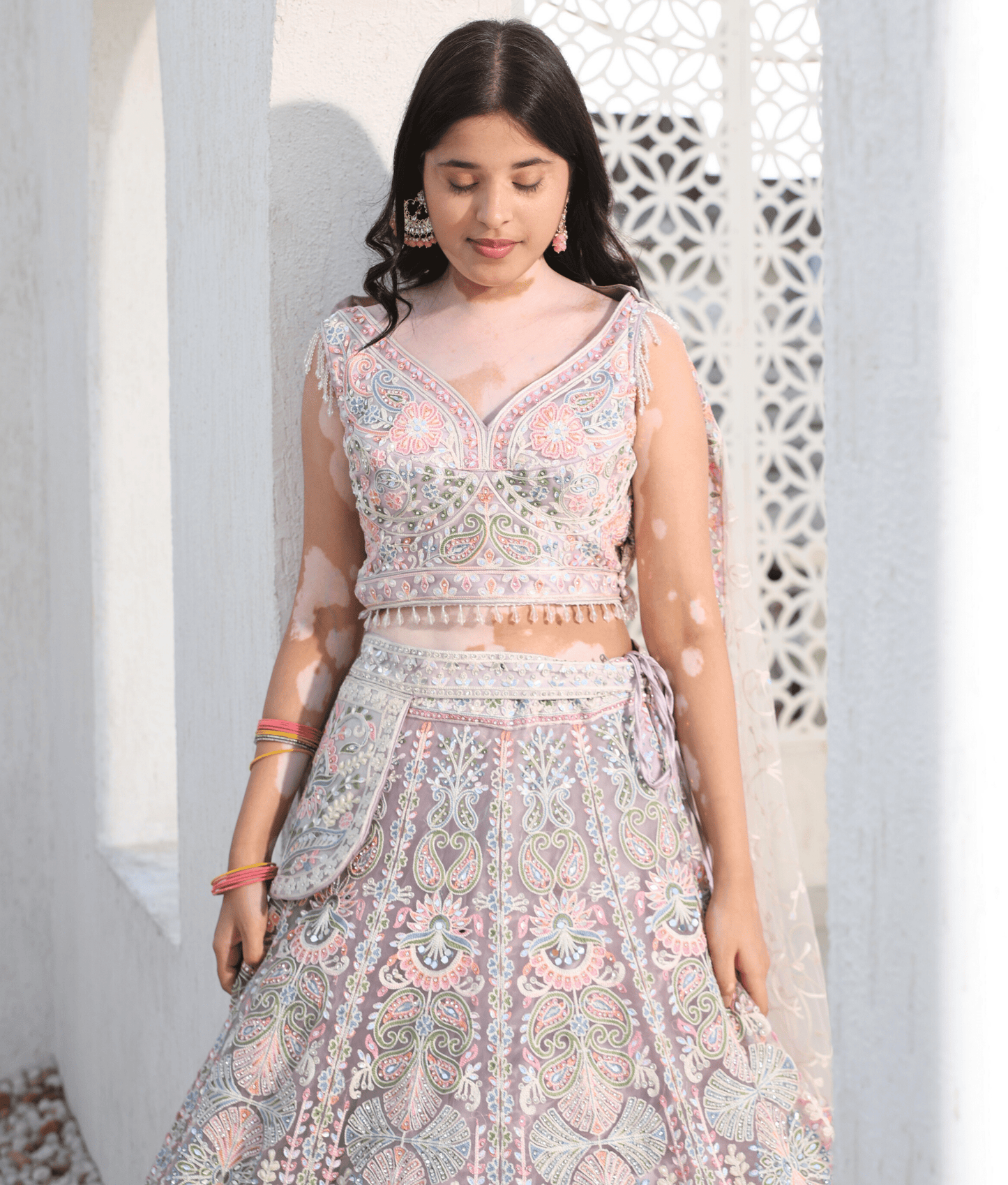 Manufactured by FAYON KIDS (Noida, U.P) Whimsical Lilac: Embroidered Lehenga Set