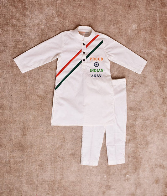 Manufactured by FAYON KIDS (Noida, U.P) White Independence Day Kurta Set