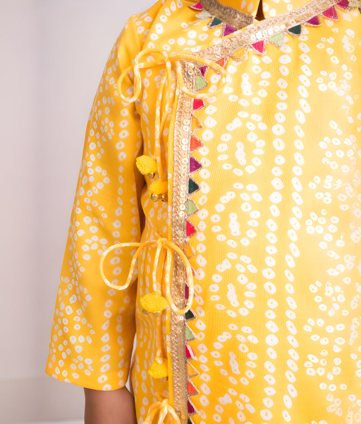 Manufactured by FAYON KIDS (Noida, U.P) Yellow Bandhej Kurta with Dhoti