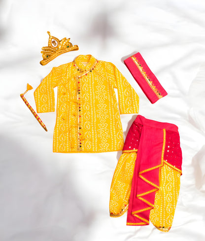 Manufactured by FAYON KIDS (Noida, U.P) Yellow Bandhej Kurta with Dhoti