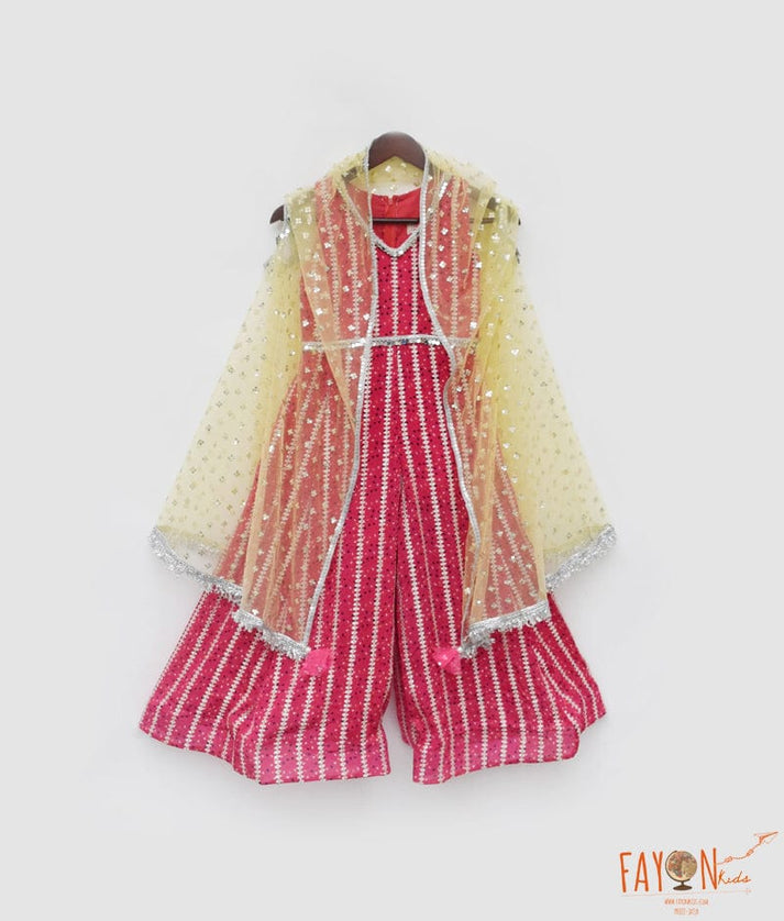 Manufactured by FAYON KIDS (Noida, U.P) Yellow Embroidered Cape with Pink Jumpsuit for Girls