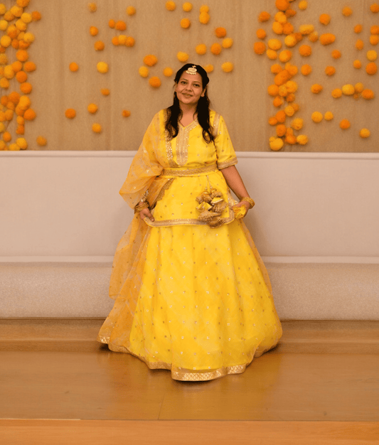 Manufactured by FAYON KIDS (Noida, U.P) Yellow Embroidered Organza Lehenga Choli