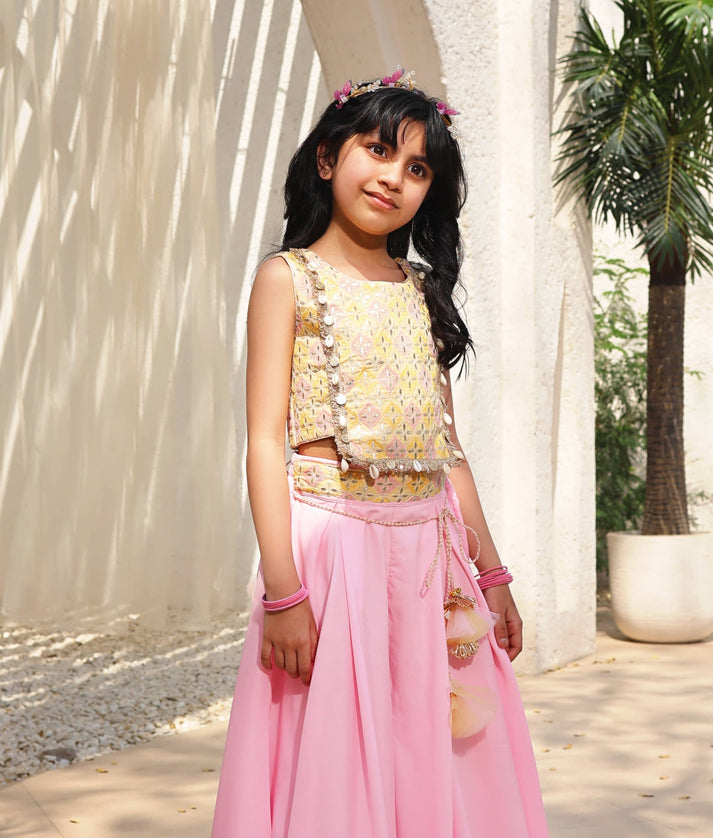 Manufactured by FAYON KIDS (Noida, U.P) Yellow Embroidered Top with Plazzo