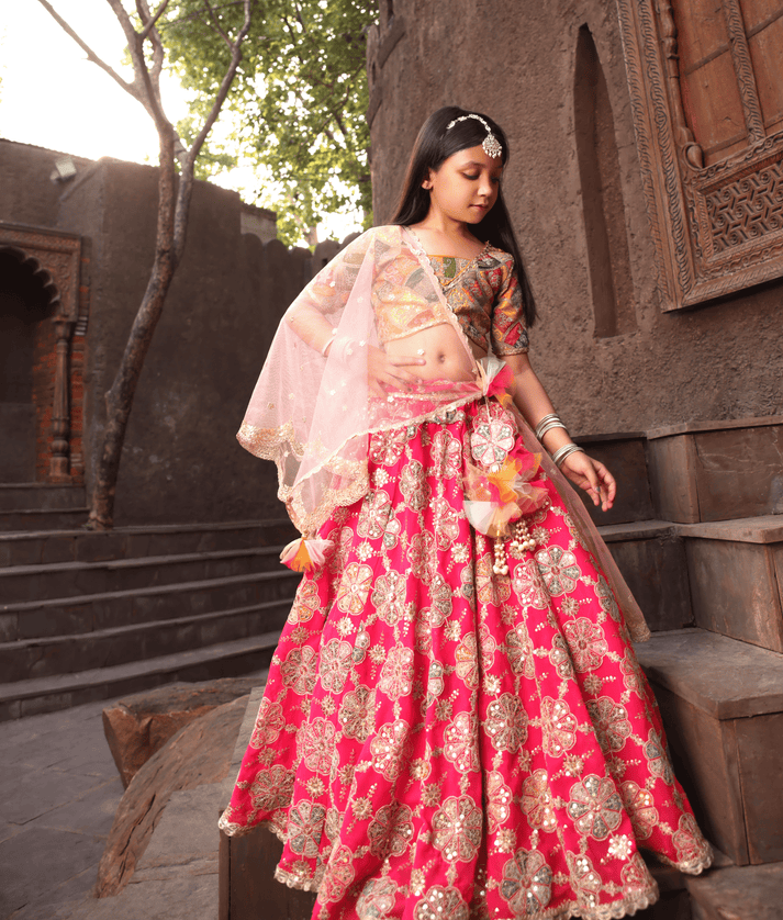 Manufactured by FAYON KIDS (Noida, U.P) Yellow Embroidery Choli Lehenga