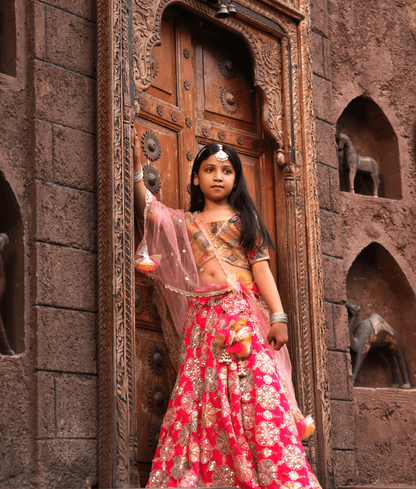 Manufactured by FAYON KIDS (Noida, U.P) Yellow Embroidery Choli Lehenga