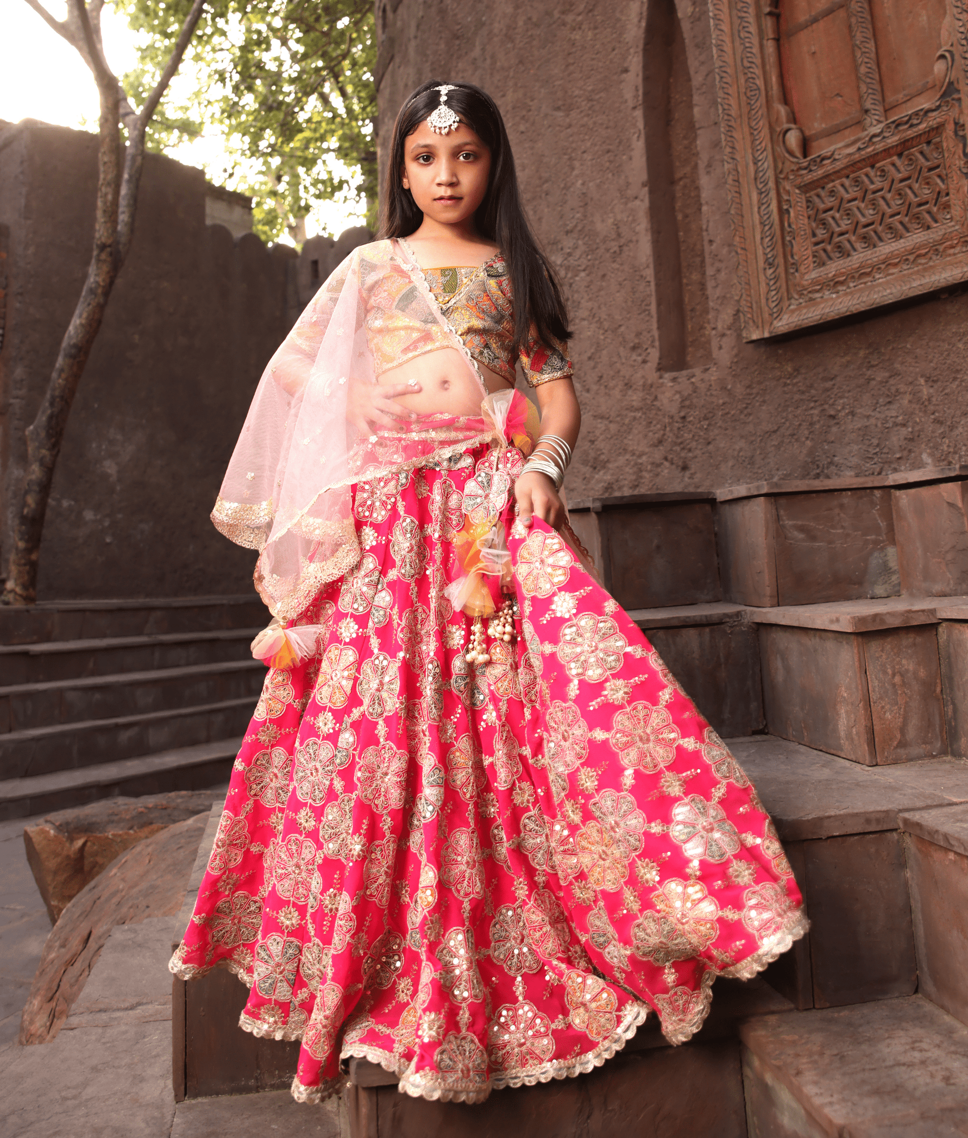 Manufactured by FAYON KIDS (Noida, U.P) Yellow Embroidery Choli Lehenga