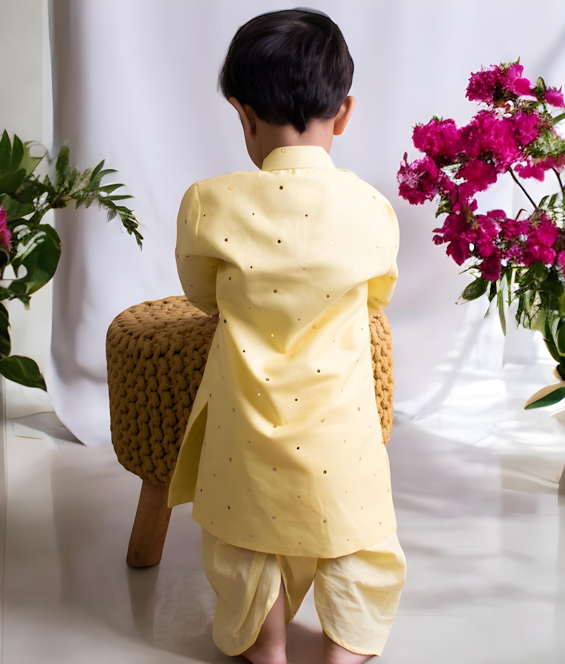 Manufactured by FAYON KIDS (Noida, U.P) Yellow Faux Mukaish Work Kurta Dhoti Set for Boys