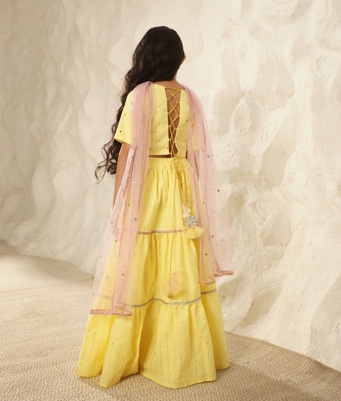 Manufactured by FAYON KIDS (Noida, U.P) Yellow Faux Mukaish work Top and Skirt