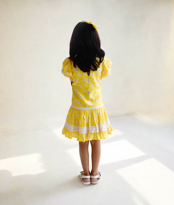 Manufactured by FAYON KIDS (Noida, U.P) Yellow Floral Printed Dress