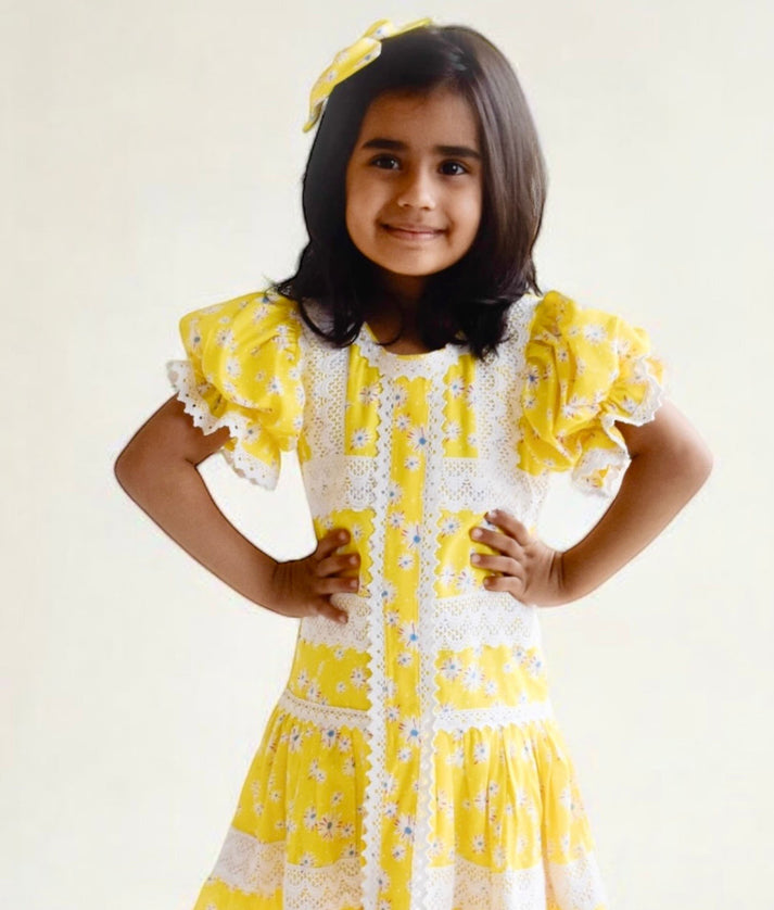 Manufactured by FAYON KIDS (Noida, U.P) Yellow Floral Printed Dress