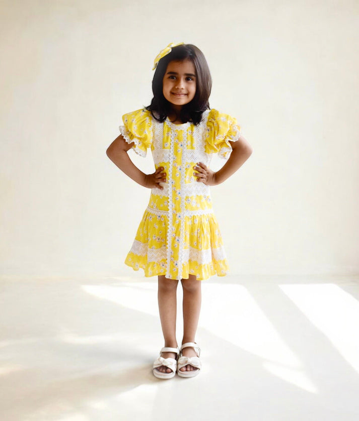 Manufactured by FAYON KIDS (Noida, U.P) Yellow Floral Printed Dress