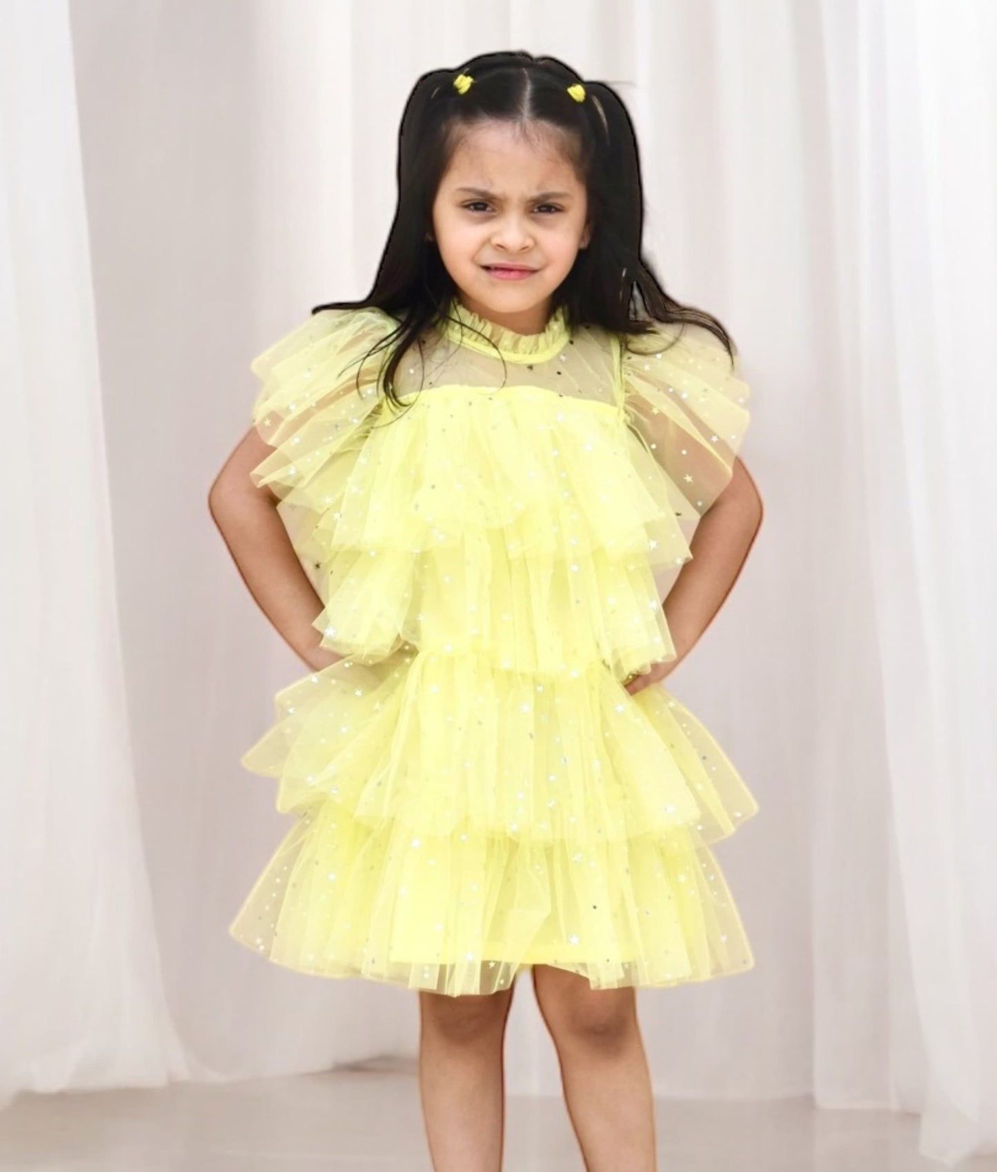 Manufactured by FAYON KIDS (Noida, U.P) Yellow Layered Frock