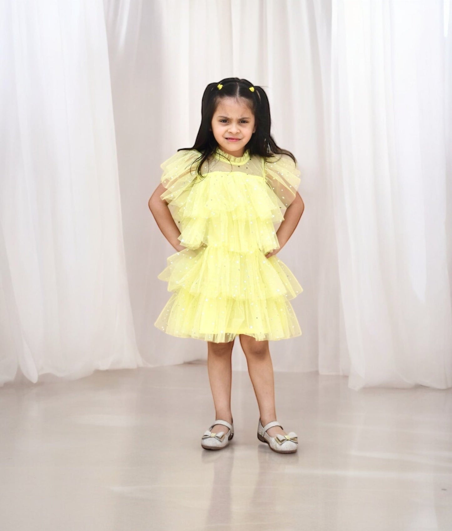 Manufactured by FAYON KIDS (Noida, U.P) Yellow Layered Frock