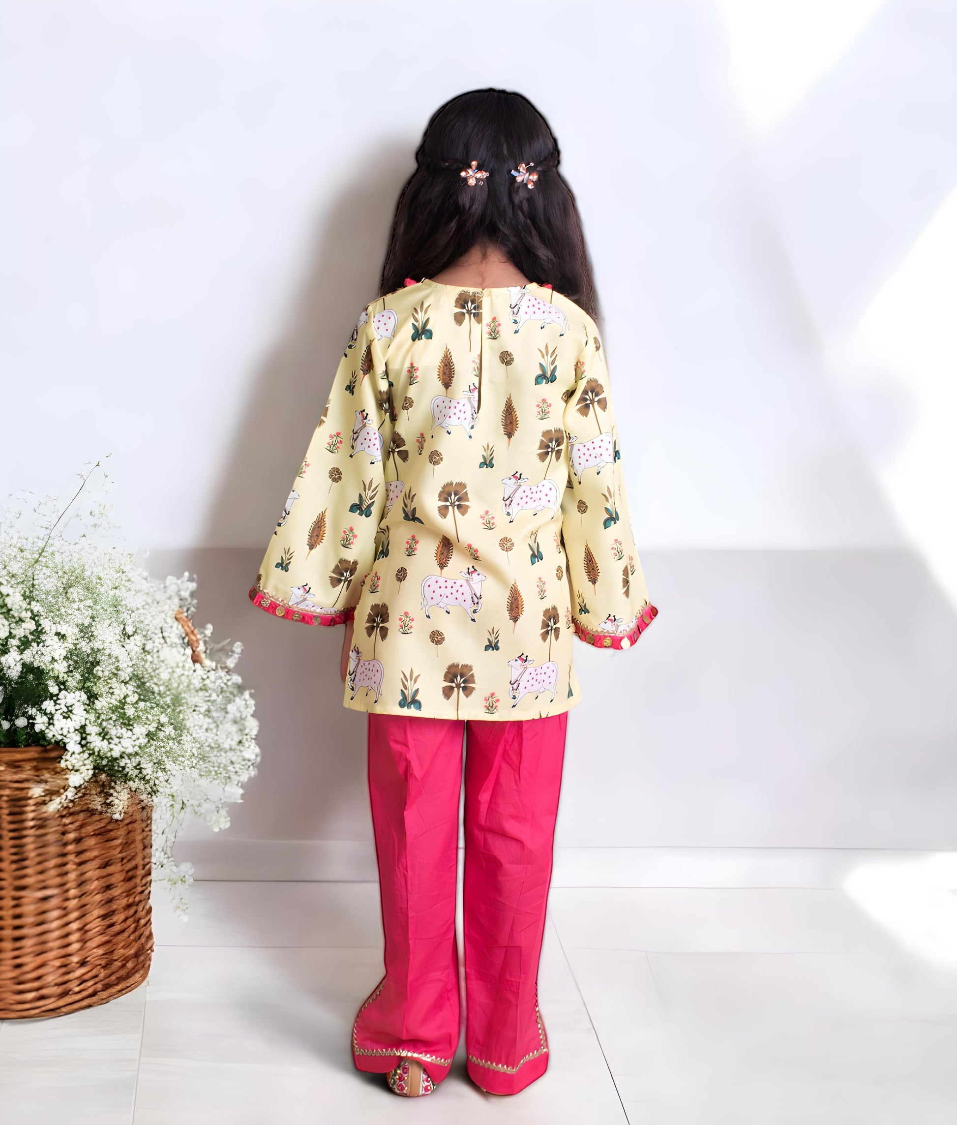 Manufactured by FAYON KIDS (Noida, U.P) Yellow Nandi Printed Kurti Pant Set