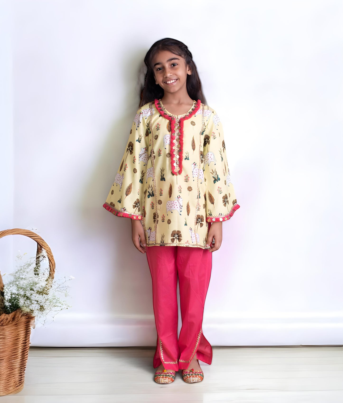 Manufactured by FAYON KIDS (Noida, U.P) Yellow Nandi Printed Kurti Pant Set