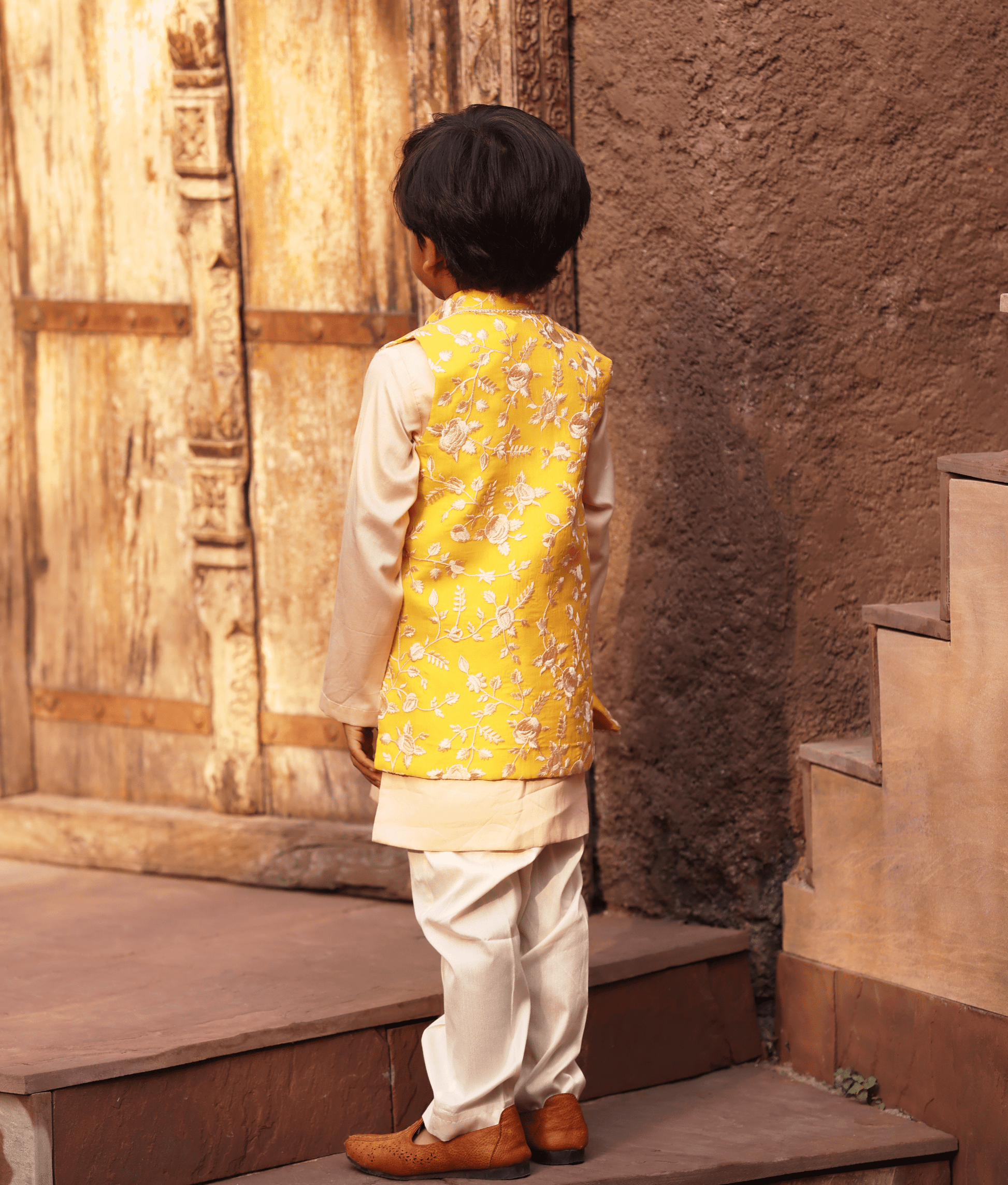 Manufactured by FAYON KIDS (Noida, U.P) Yellow Parsi Work Kurta Set