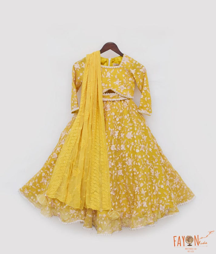 Manufactured by FAYON KIDS (Noida, U.P) Yellow Parsi work Lehenga Choli for Girls