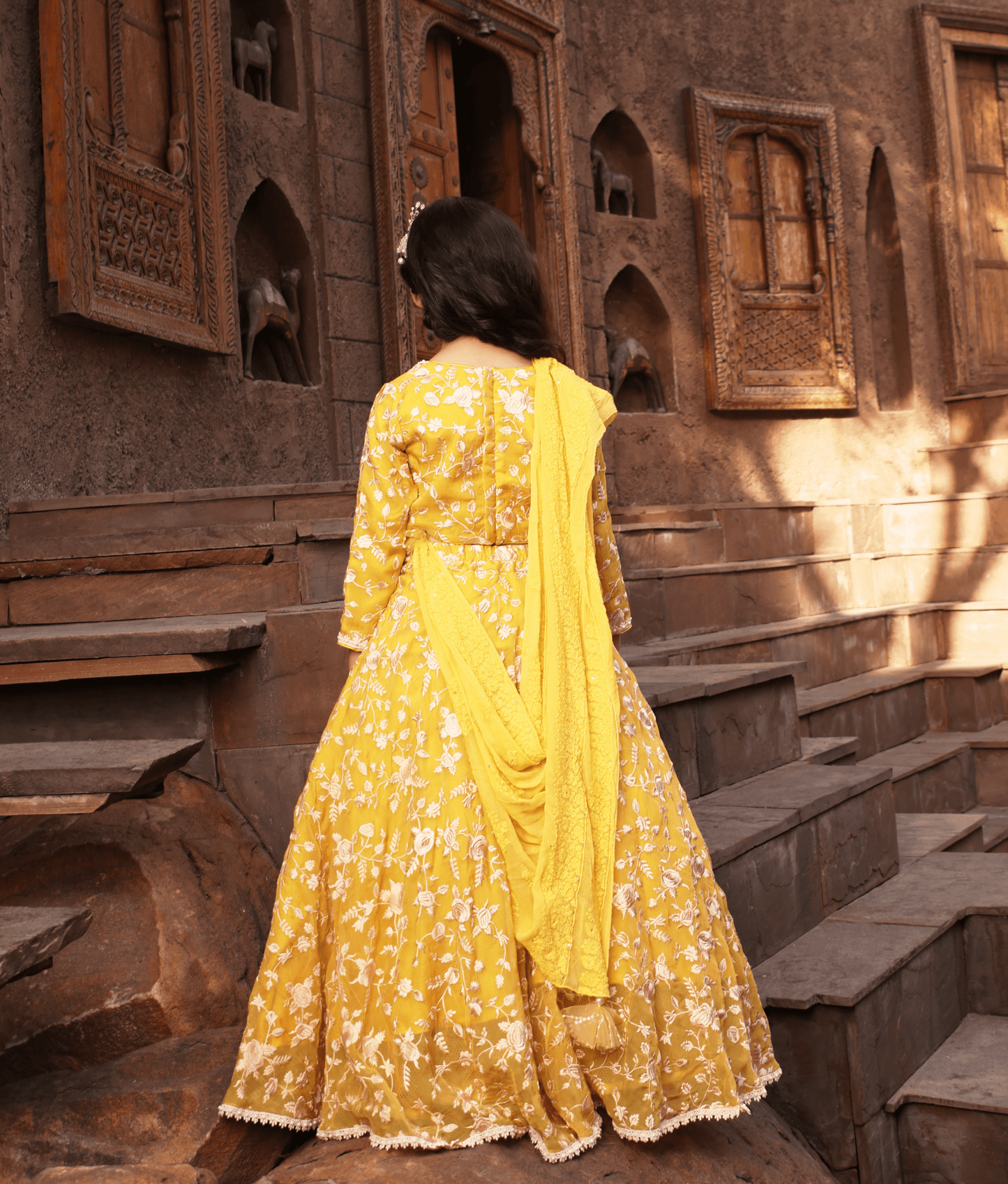 Manufactured by FAYON KIDS (Noida, U.P) Yellow Parsi work Lehenga Choli for Girls