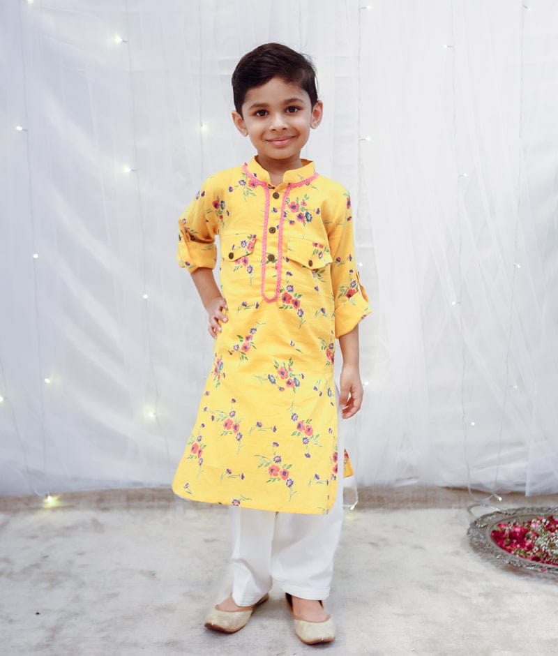 Yellow pathani kurta discount pajama