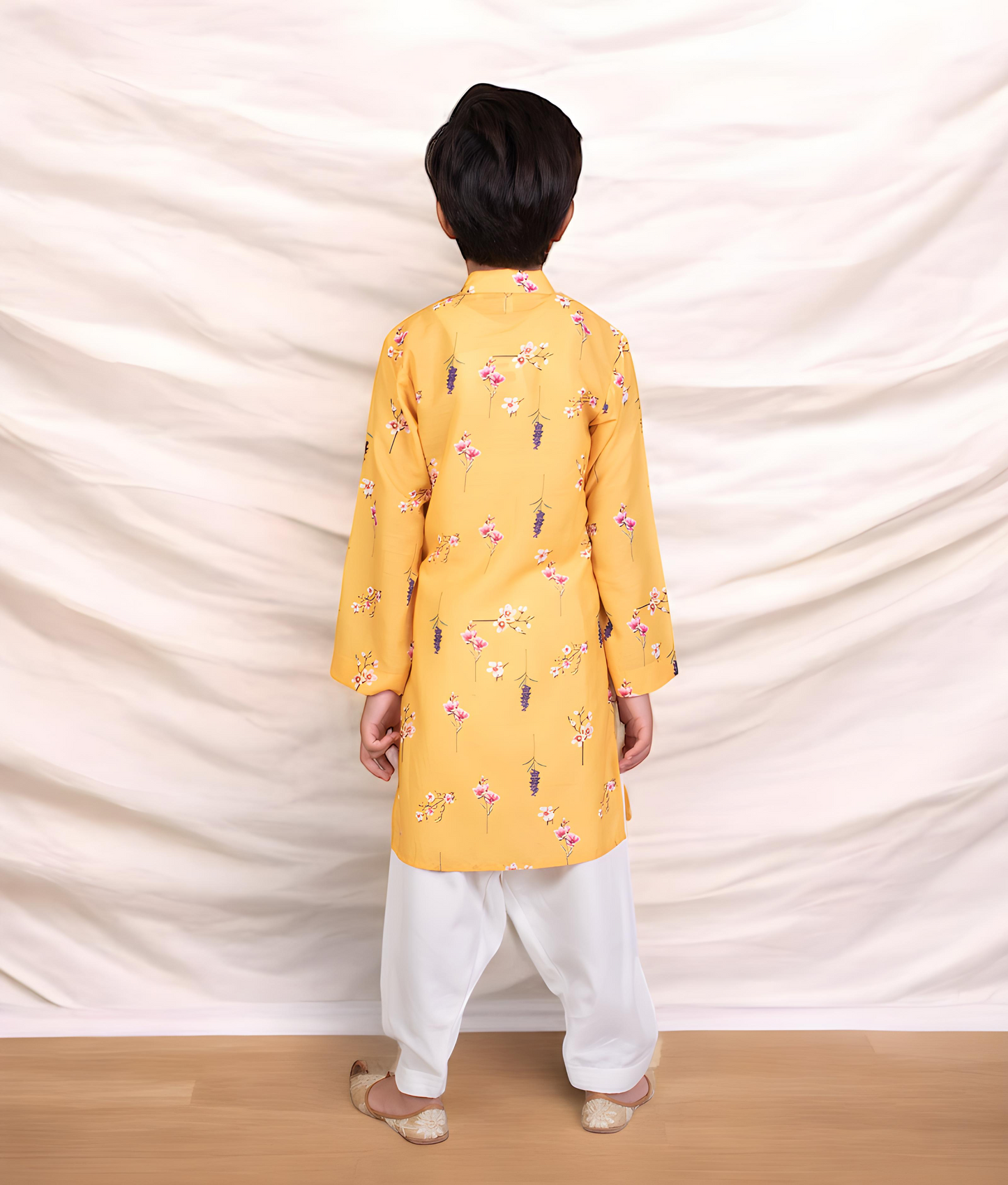 Manufactured by FAYON KIDS (Noida, U.P) Yellow Printed Kurta with Salwar