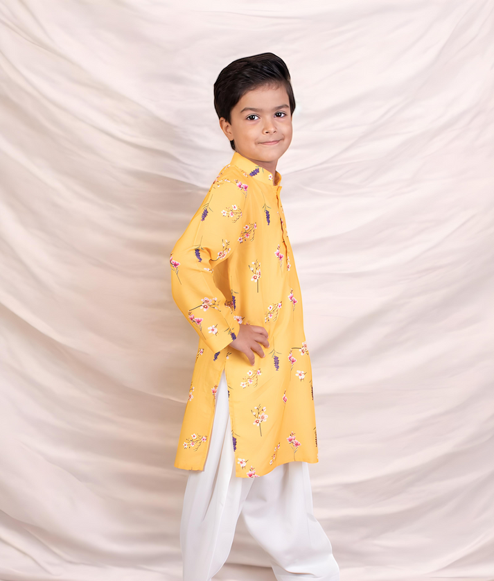 Manufactured by FAYON KIDS (Noida, U.P) Yellow Printed Kurta with Salwar