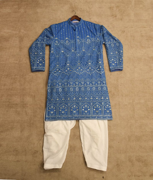 FayonKids Blue Embroidered Kurta with Salwar