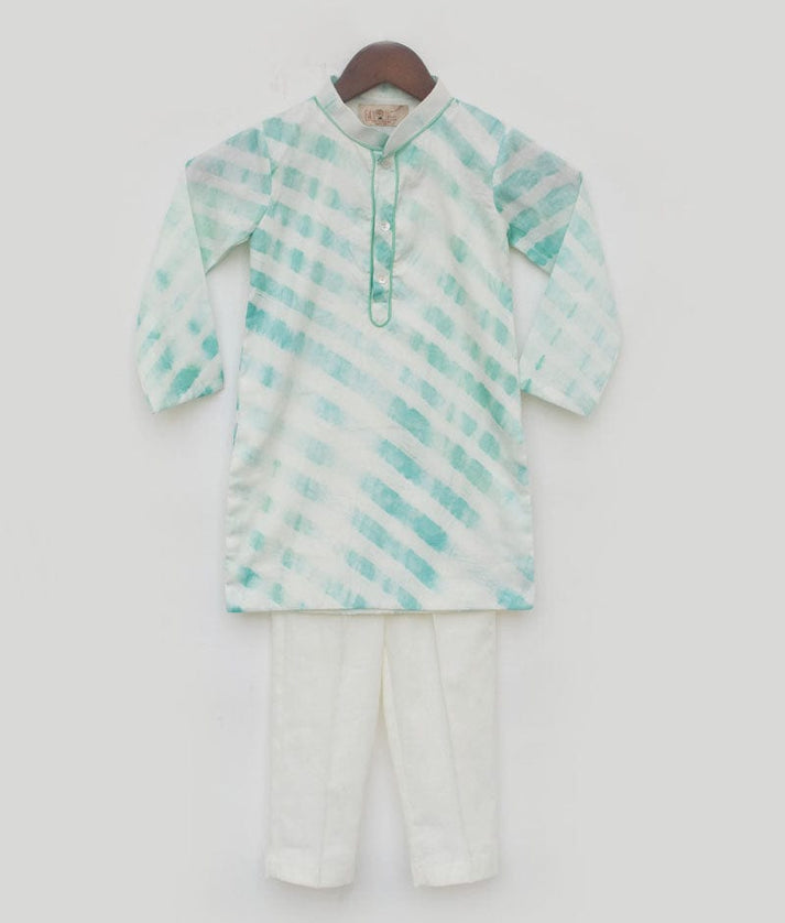 Aqua Green Leheriya Kurta and Pant for Boys