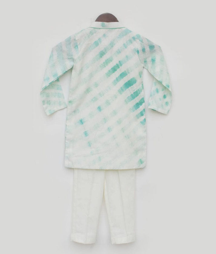 Aqua Green Leheriya Kurta and Pant for Boys