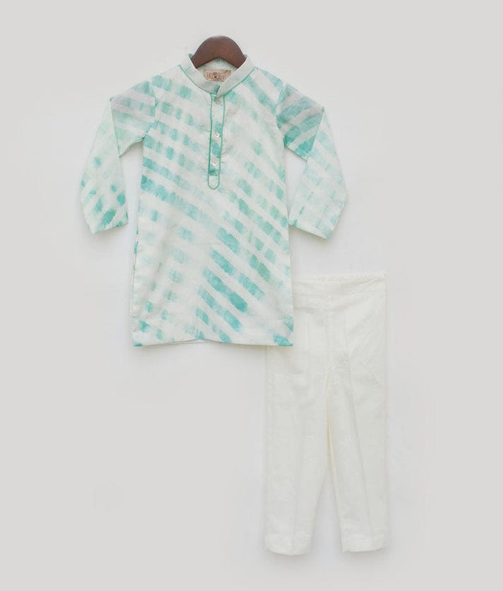 Aqua Green Leheriya Kurta and Pant for Boys