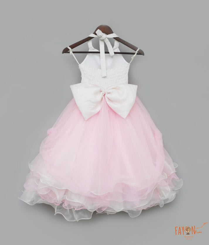 Fayon Kids Baby Pink White Organza Gown for Girls