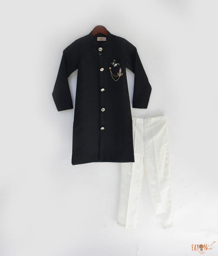 Fayon Kids Black Ajkan with Off White Pant for Boys