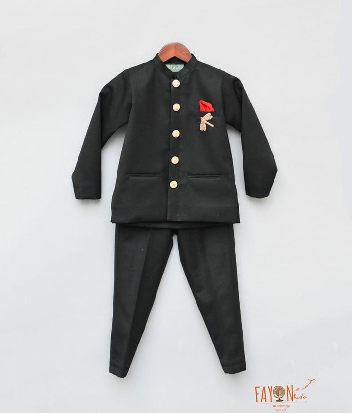 Fayon Kids Black Bandgala with Black Pant for Boys