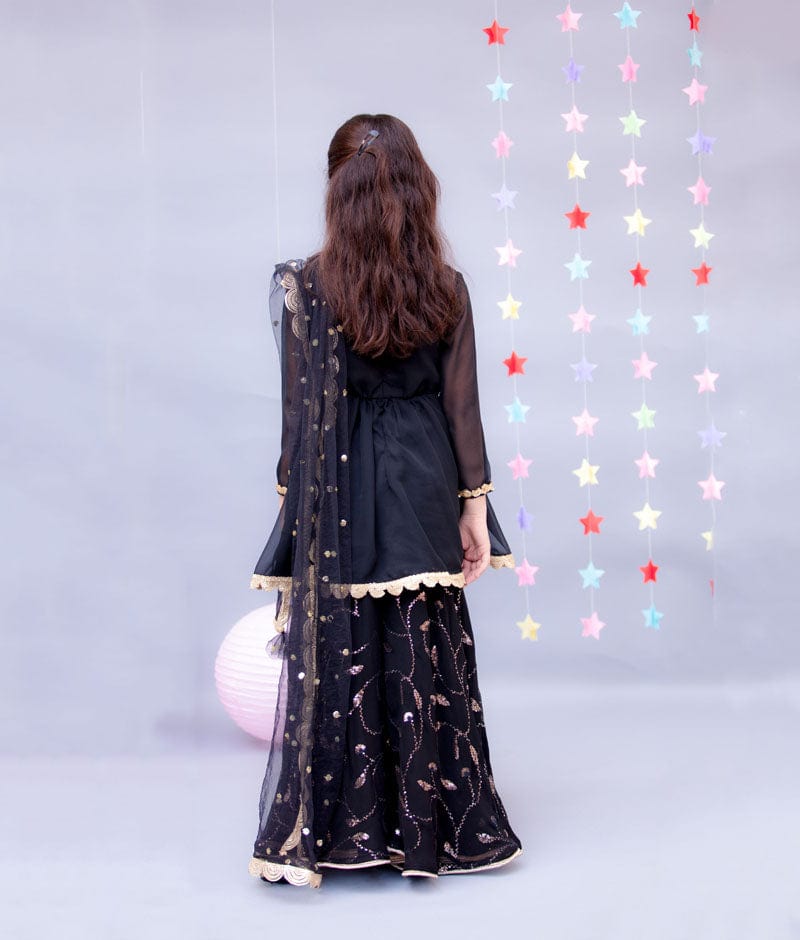 Women's Rayon Embroidered Short Designer Kurti,Sharara With Dupatta Set( Black) |Sharara suit for women