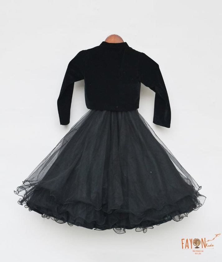 Fayon Kids Black Net Gown with Shrug for Girls