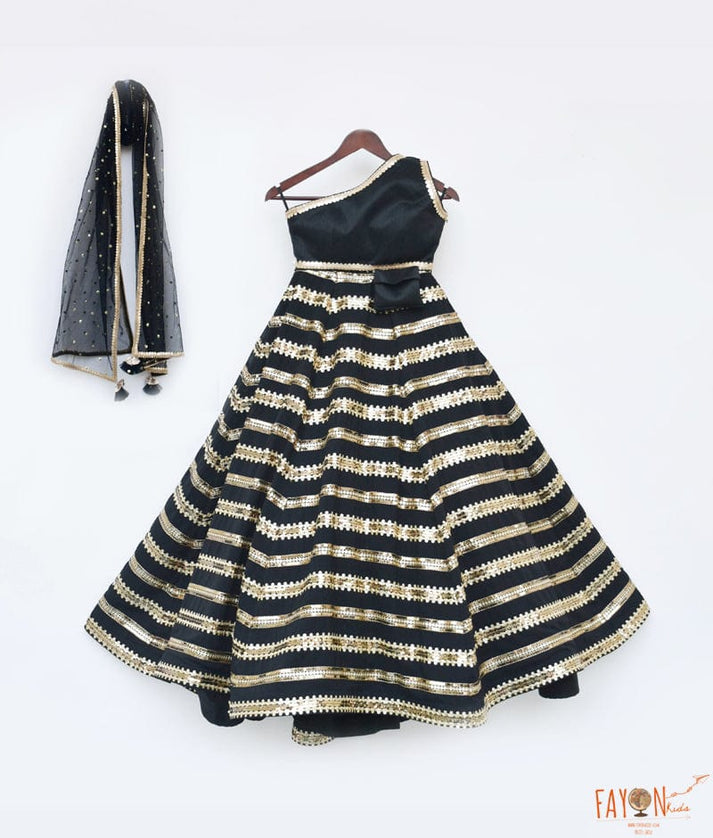 Fayon Kids Black Sequins Lehenga Choli Dupatta for Girls