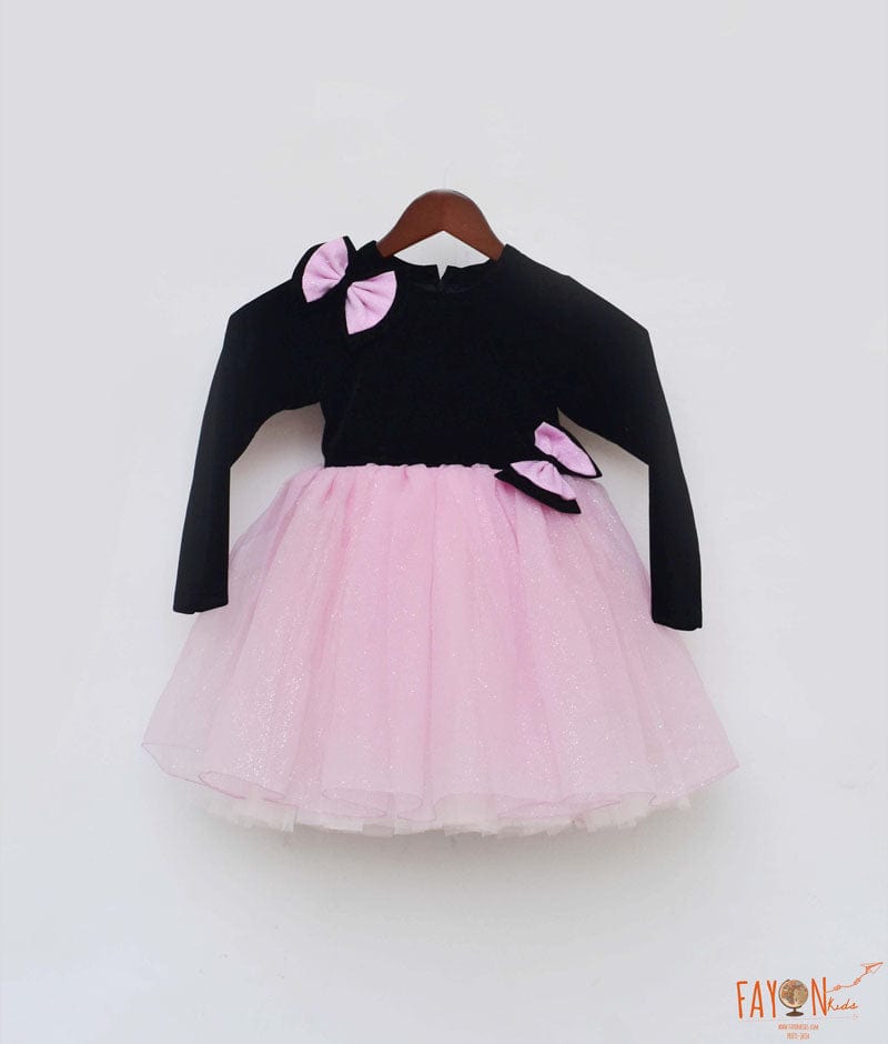 Buy Black Velvet Pink Glitter Organza Frock for Girls Online