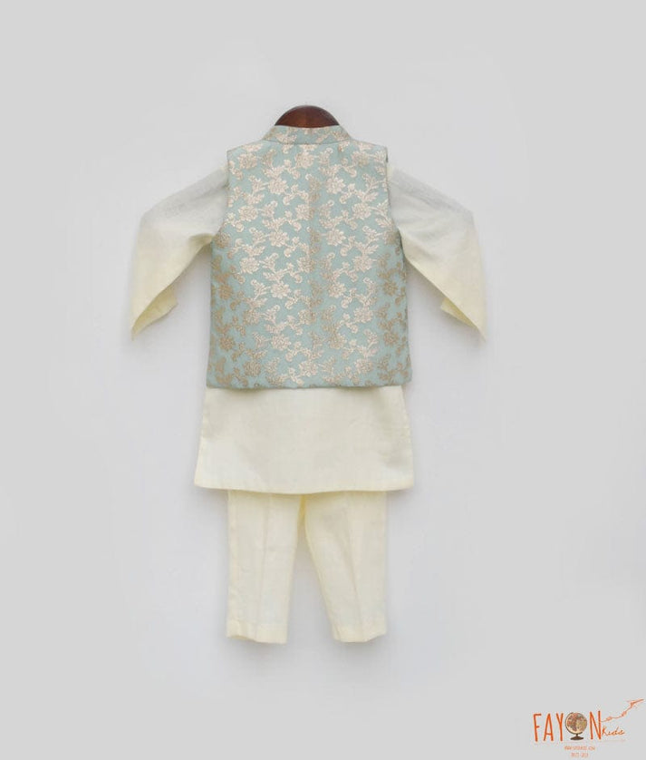 Blue Chanderi Jacket and Kurta Pant for Boys