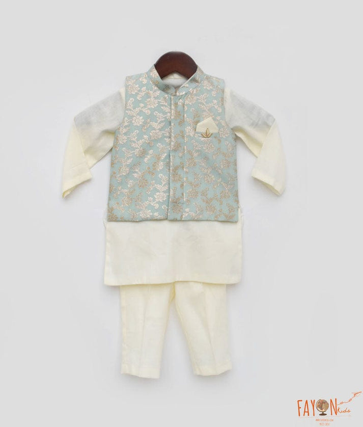 Blue Chanderi Jacket and Kurta Pant for Boys