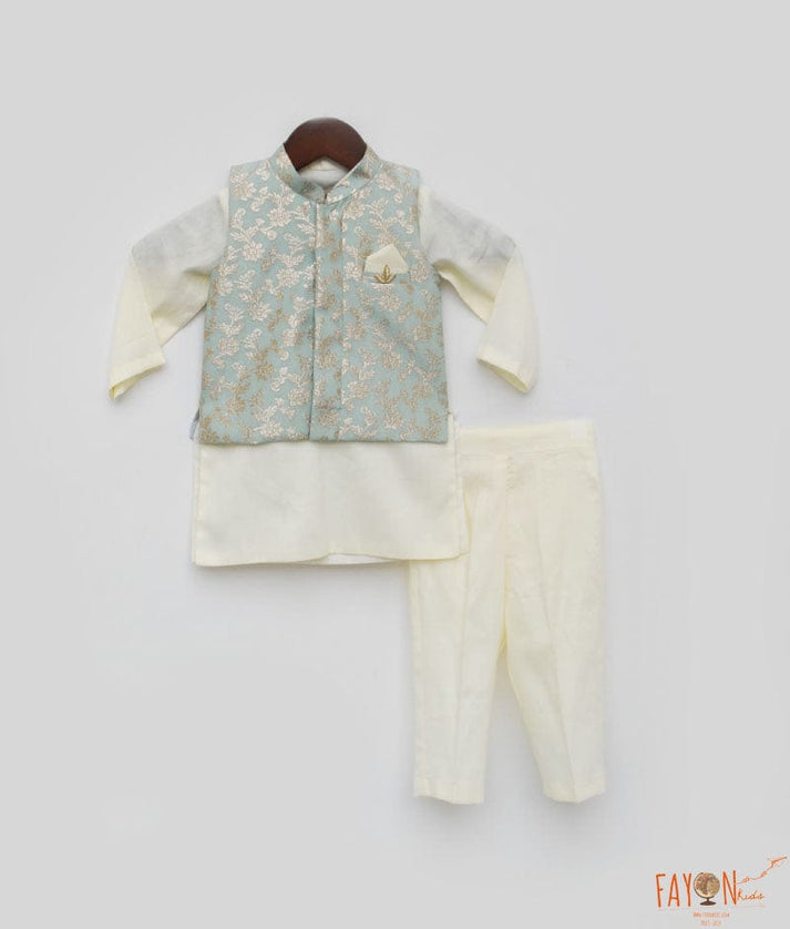 Blue Chanderi Jacket and Kurta Pant for Boys