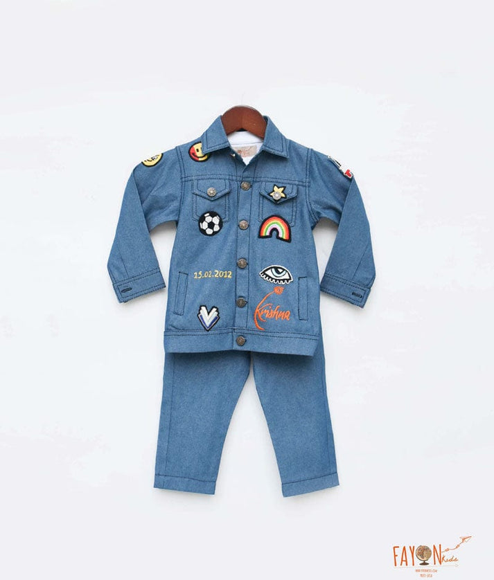 Fayon Kids Blue Demin Jacket with T-Shirt Pant for Boys