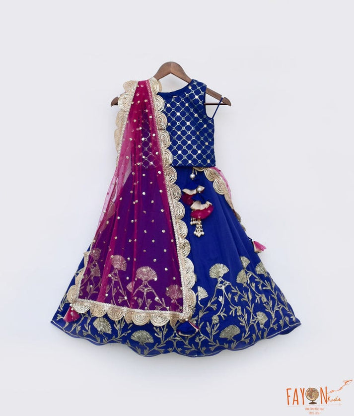 Fayon Kids Blue Embroidery Lehenga Choli and Dupatta for Girls