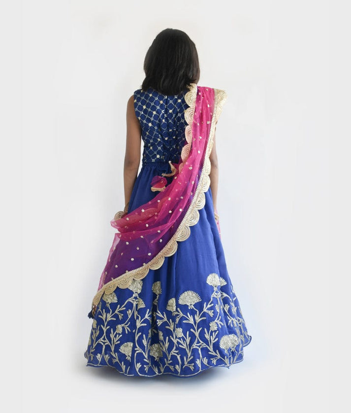 Fayon Kids Blue Embroidery Lehenga Choli and Dupatta for Girls