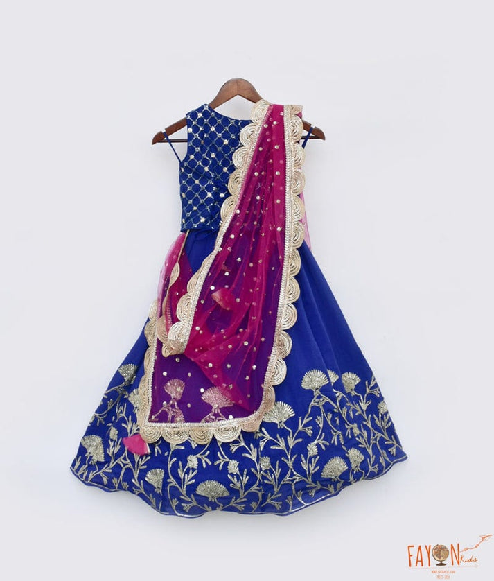 Fayon Kids Blue Embroidery Lehenga Choli and Dupatta for Girls